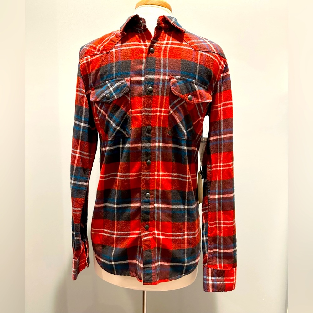PacSun 44mm red flannel 100% Cotton button down long sleeve shirt size Small NWT